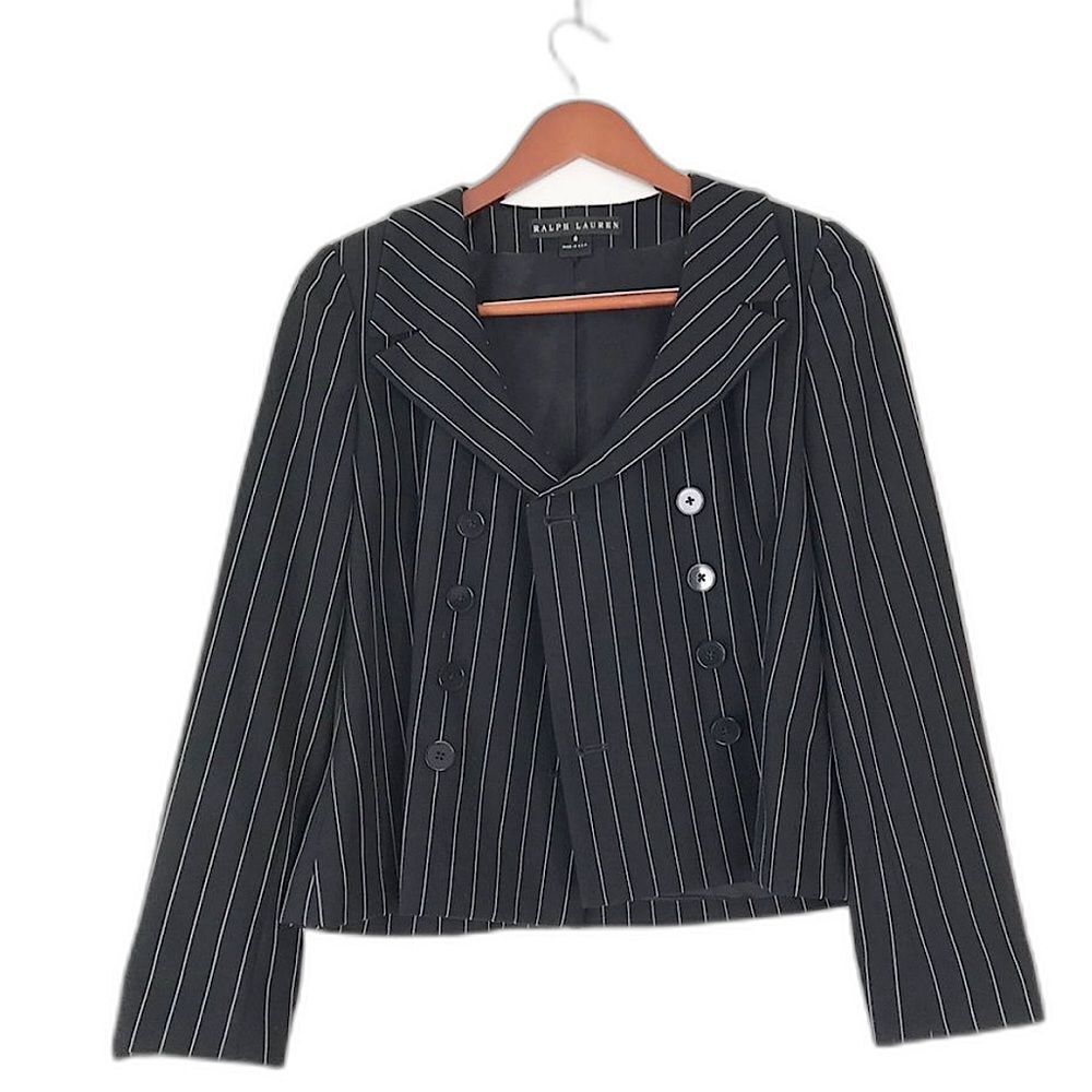 Ralph Lauren Black Label Pinstripe Double-Breasted Wool Jacket Size 6 - Picture 2 of 7